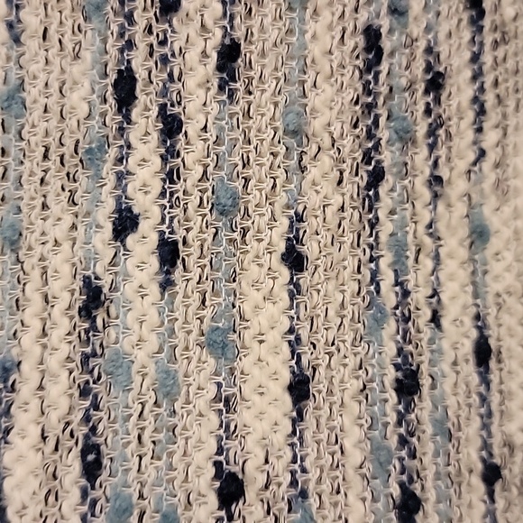 Van Heusen Blue and White Knit Sweater With Lace Hem - Picture 3 of 6